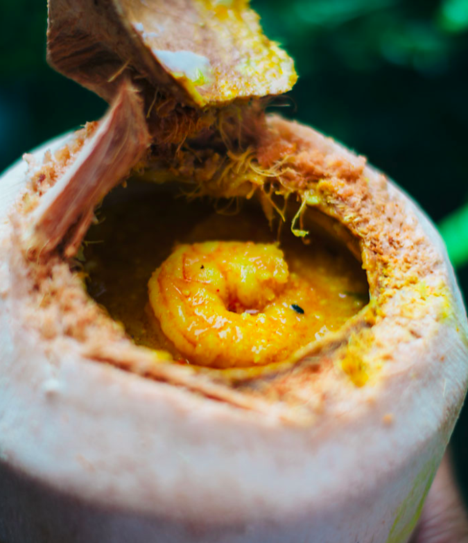 Prawn curry in tender coconut shell               -coconut recipes