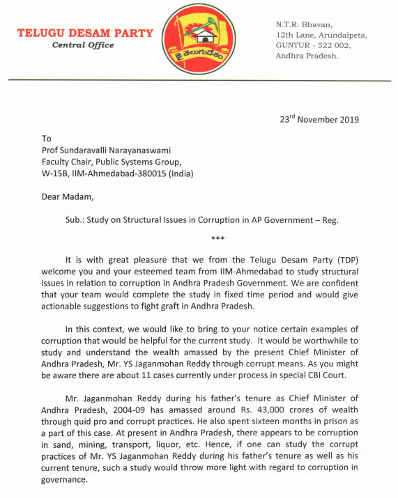 TDP Letter 1 to IIM-A