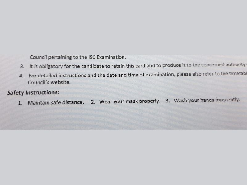 Covid-19 safety instructions in admit cards of ISC students