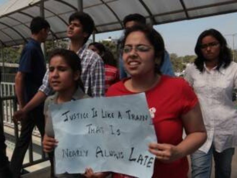 DU women students protest against 'withholding' of exam results