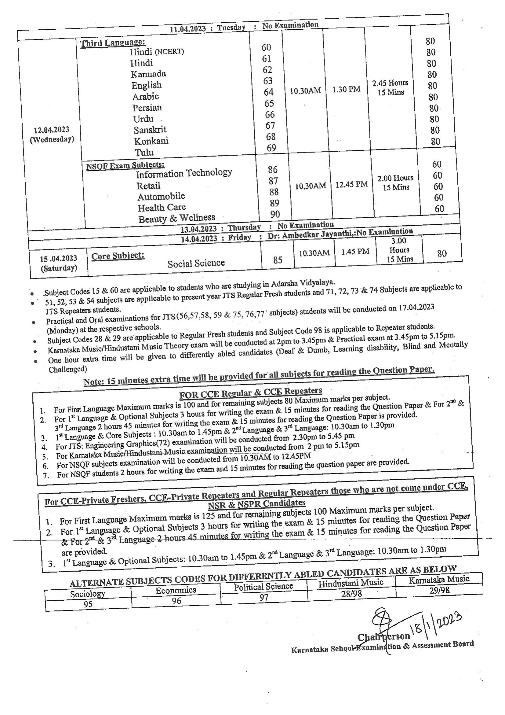 sslc timetable 2023-2