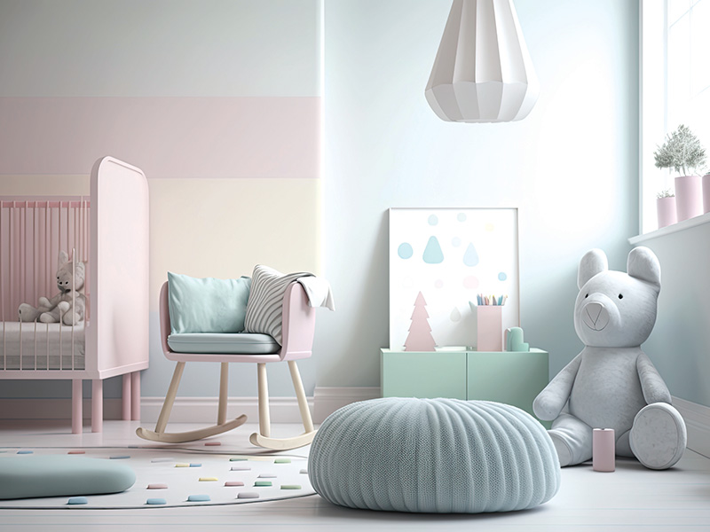 Colorful interior design Children's room decorated with pastel c