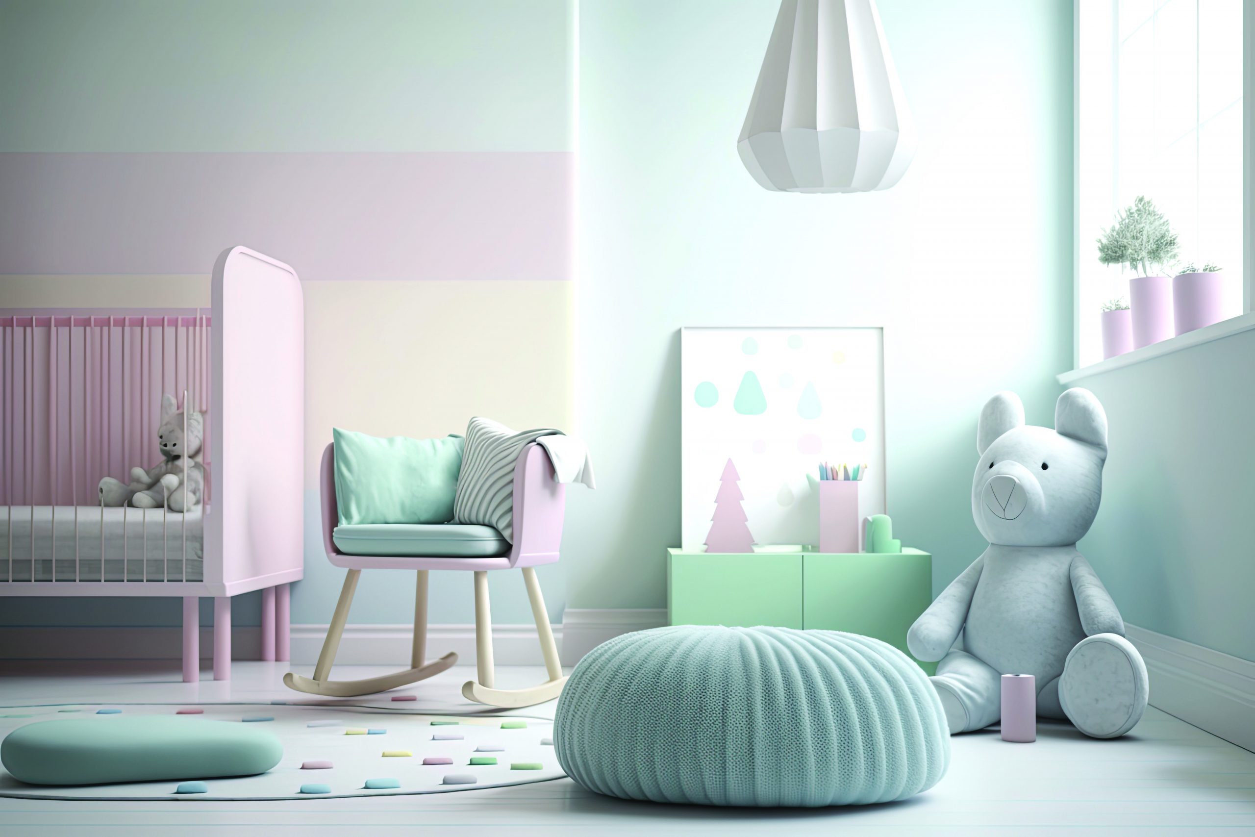 Colorful interior design Children's room decorated with pastel c